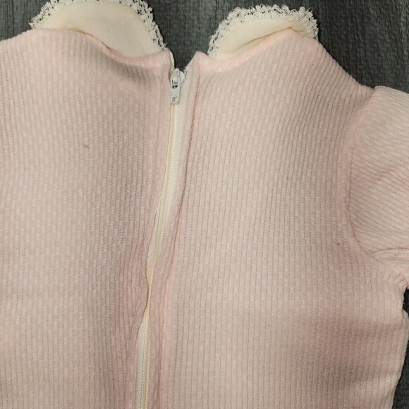Vintage Baby Girls Baby Bliss Pink White Romper Outfit Small Collared Lace Trim - Picture 9 of 9